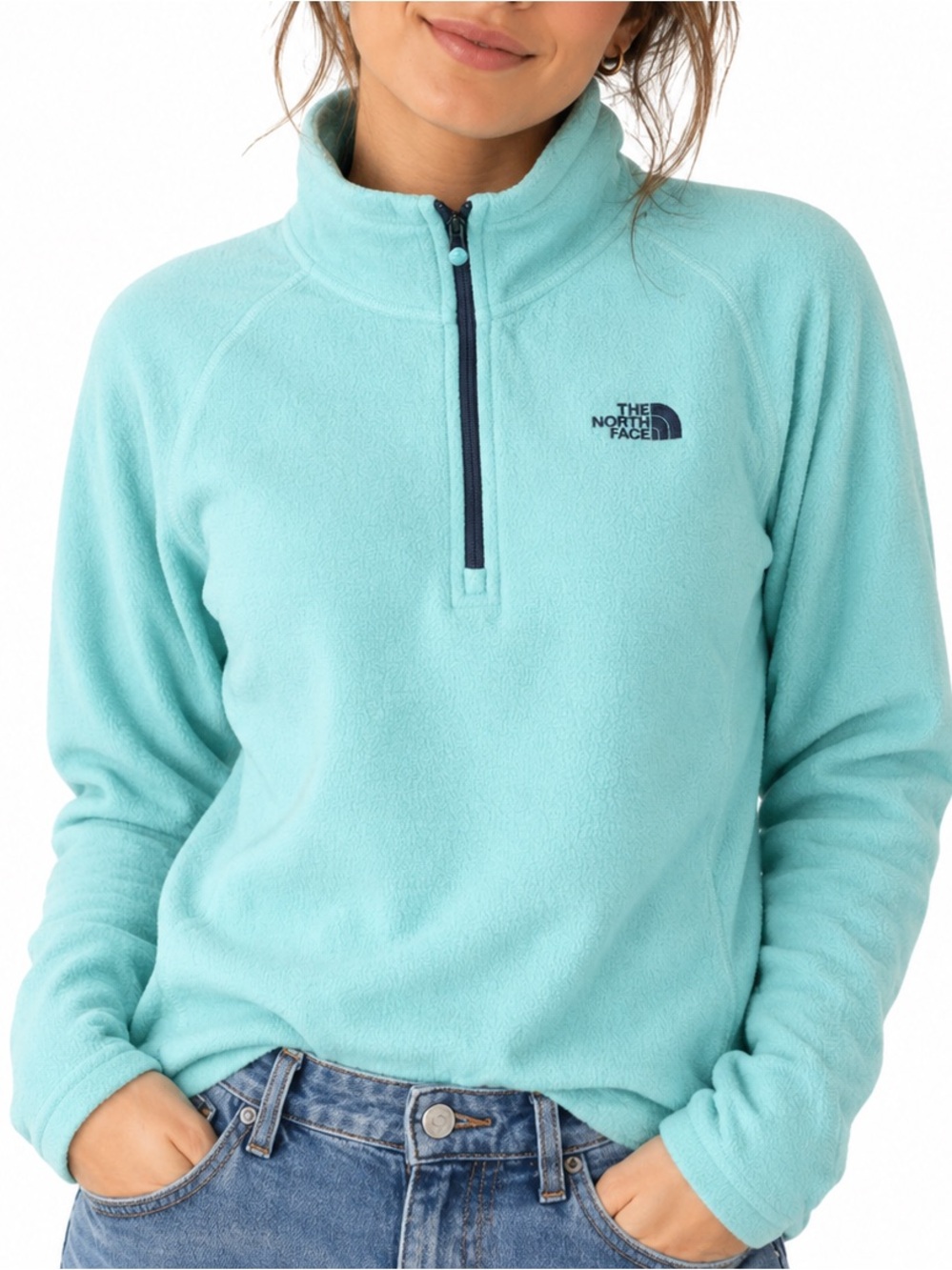 The North Face Jacket Womens M Medium Candy Fleece Knit Quarter Zip Mock